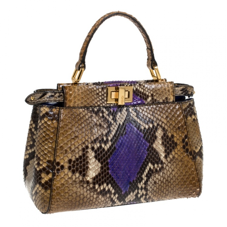 Pre Owned Fendi Multicolor Pytho Mini Peekaboo Top Handle Bag