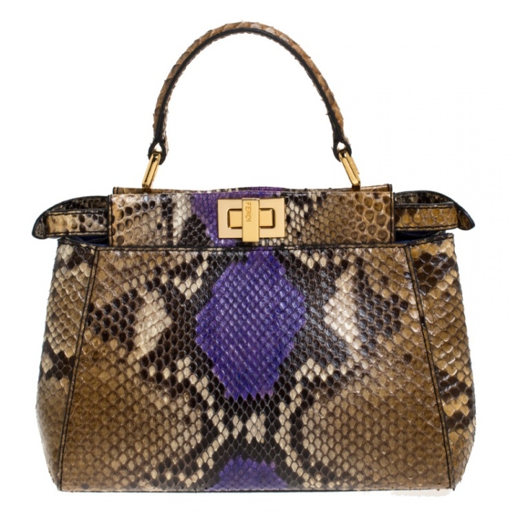 Pre Owned Fendi Multicolor Pytho Mini Peekaboo Top Handle Bag