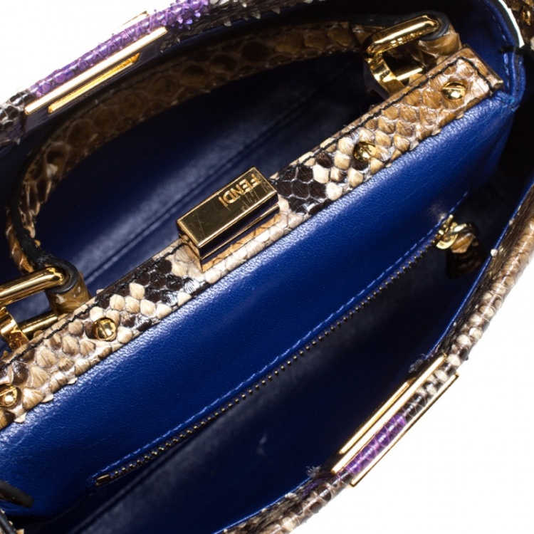 Pre Owned Fendi Multicolor Pytho Mini Peekaboo Top Handle Bag