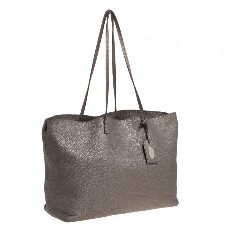 Pre Owned Fendi Metallic Selleria Leather Roll Shopper Tote