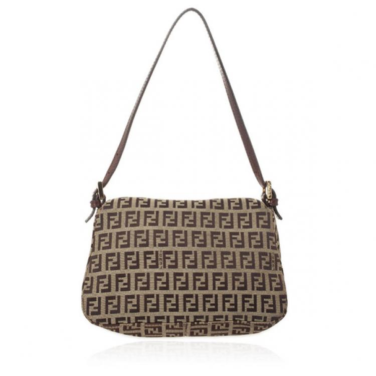 Pre Owned Fendi Zucchino Monogram Mini Baguette Bag