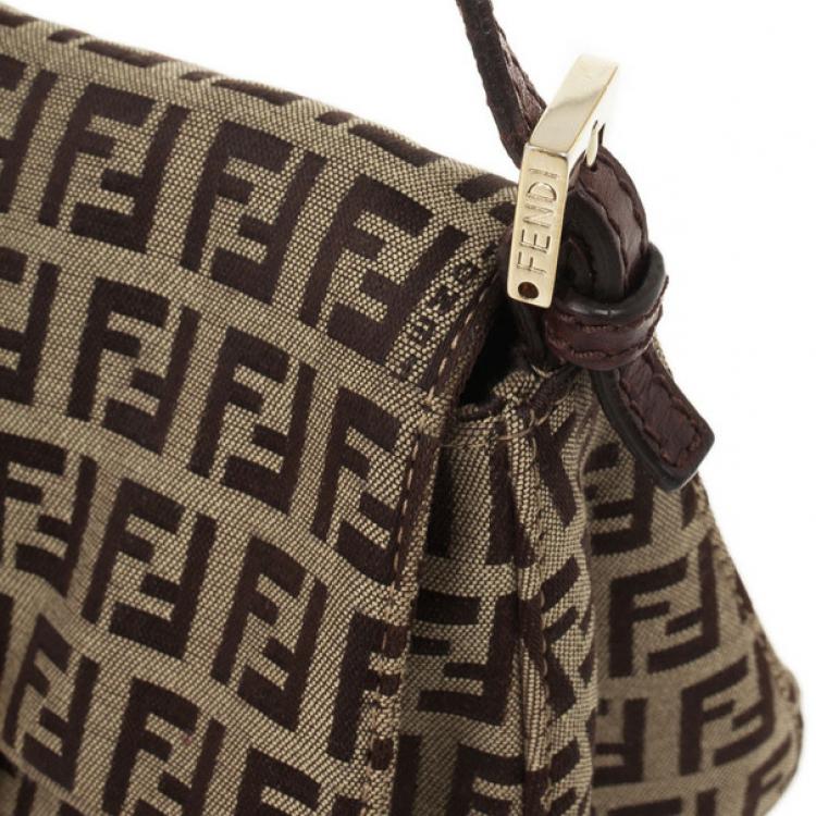 Pre Owned Fendi Zucchino Monogram Mini Baguette Bag