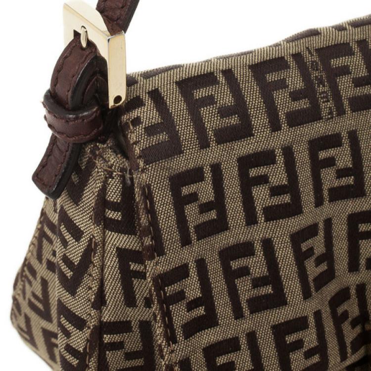 Pre Owned Fendi Zucchino Monogram Mini Baguette Bag