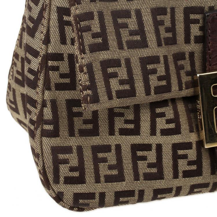 Pre Owned Fendi Zucchino Monogram Mini Baguette Bag