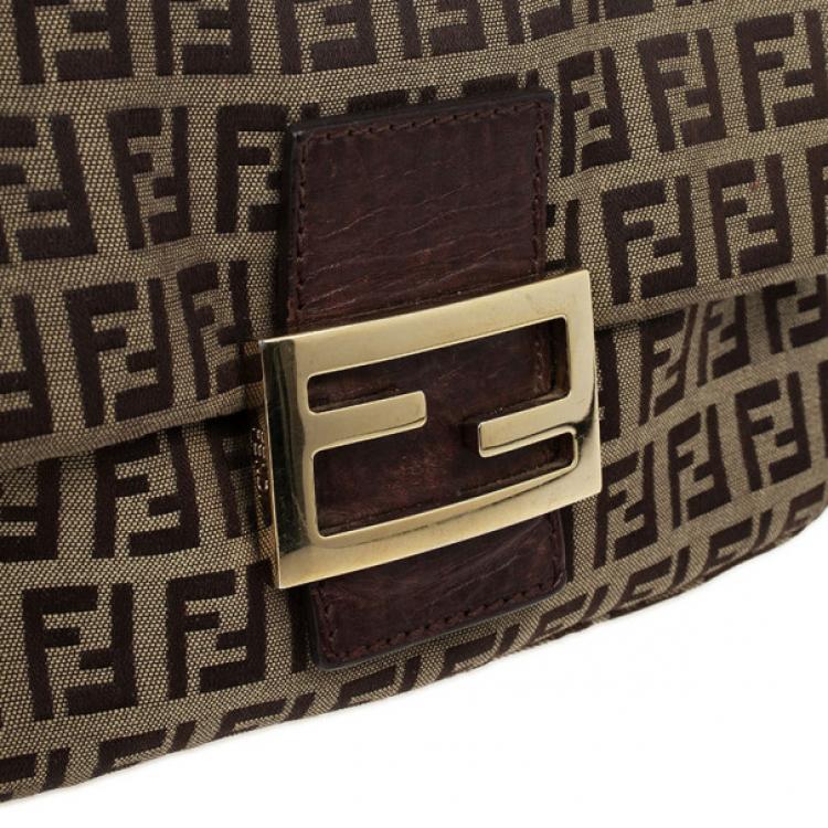 Pre Owned Fendi Zucchino Monogram Mini Baguette Bag