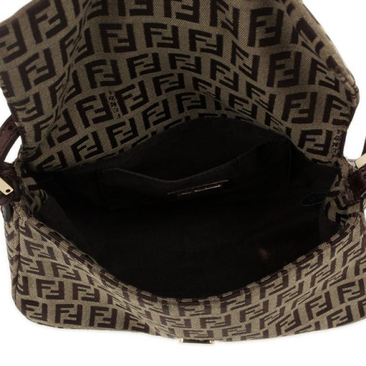 Pre Owned Fendi Zucchino Monogram Mini Baguette Bag
