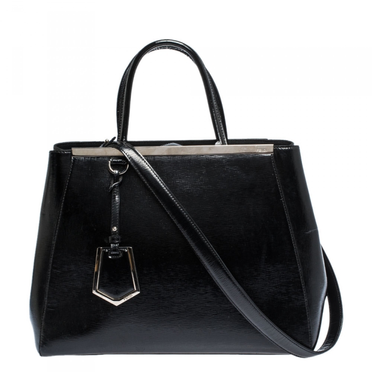 Pre Owned Fendi Black Patent Leather Medium 2jours Tote