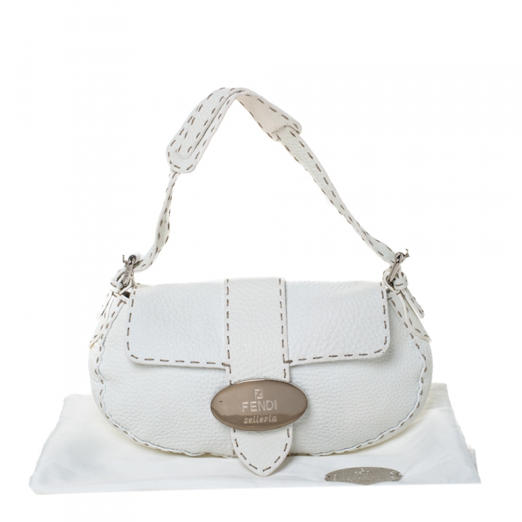 Pre Owned Fendi White Selleria Leather Baguette Bag