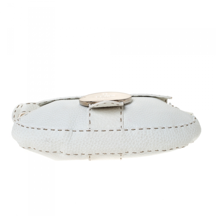 Pre Owned Fendi White Selleria Leather Baguette Bag