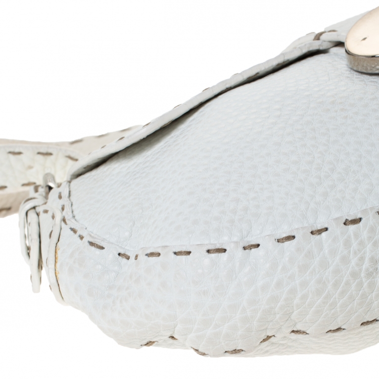 Pre Owned Fendi White Selleria Leather Baguette Bag