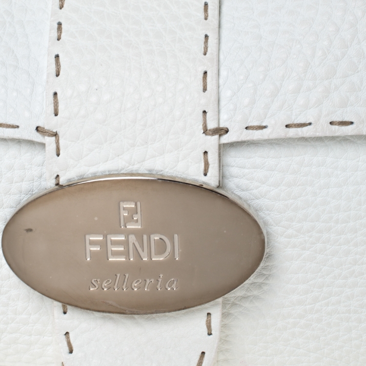 Pre Owned Fendi White Selleria Leather Baguette Bag