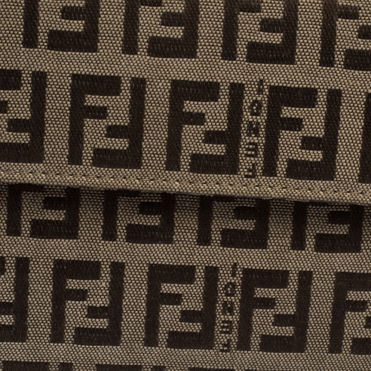 Pre Owned Fendi Beige Zucchino Canvas Trifold Compact Wallet