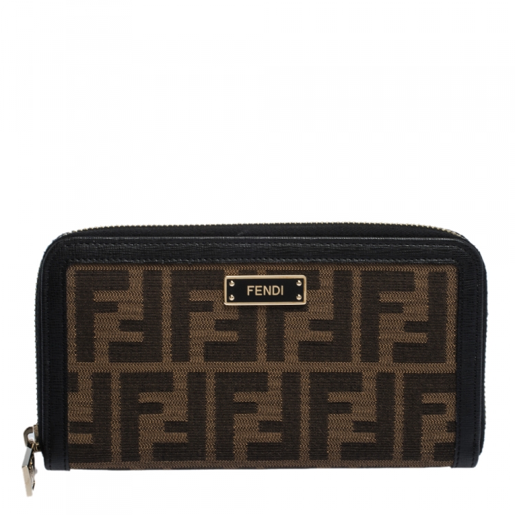 Fendi Brown Black Zucca Canvas and Leather Zip Around Wallet Fendi TLC