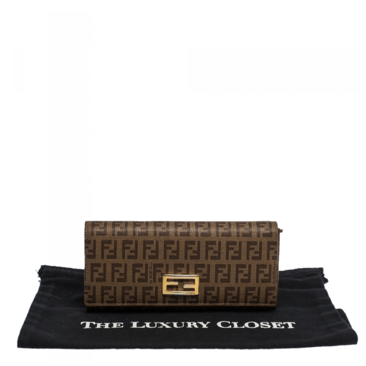 Pre Owned Fendi Zucchino Coated Canvas FF Flap Continental Wallet