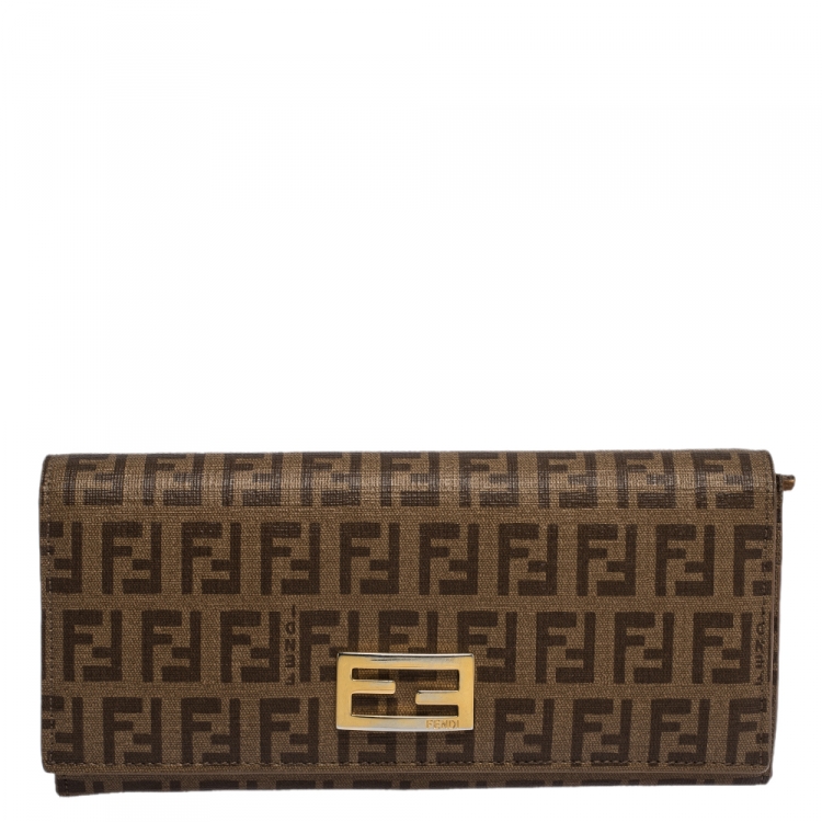 Pre Owned Fendi Zucchino Coated Canvas FF Flap Continental Wallet