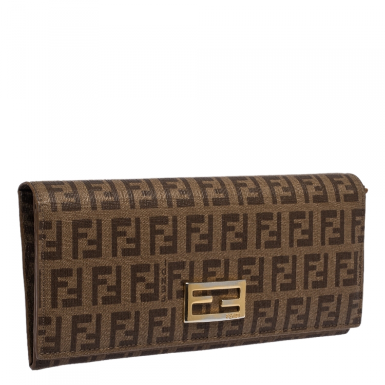 Pre Owned Fendi Zucchino Coated Canvas FF Flap Continental Wallet