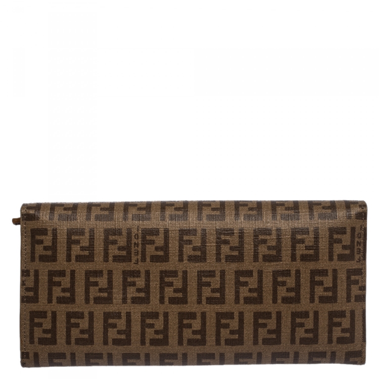 Pre Owned Fendi Zucchino Coated Canvas FF Flap Continental Wallet