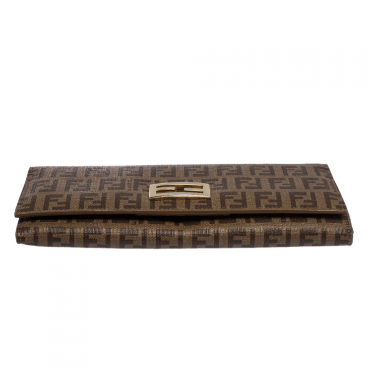 Pre Owned Fendi Zucchino Coated Canvas FF Flap Continental Wallet