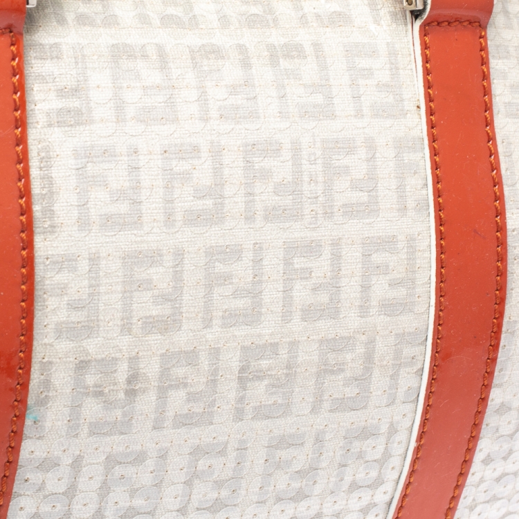 Pre Owned Fendi Multicolor Zucchino Coated Canvas/Sequins and Patent Leather Small Forever Bauletto Boston Bag