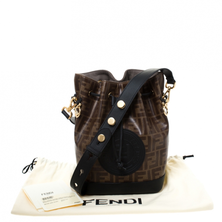 Pre Owned Fendi Brown/Black Zucca Coated Canvas and Leather Mon Tresor Bucket Bag