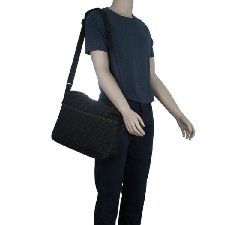 Pre Owned Fendi Brown Zucca Nylon Messenger Bag