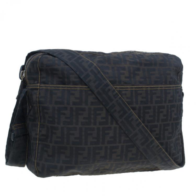 Pre Owned Fendi Brown Zucca Nylon Messenger Bag