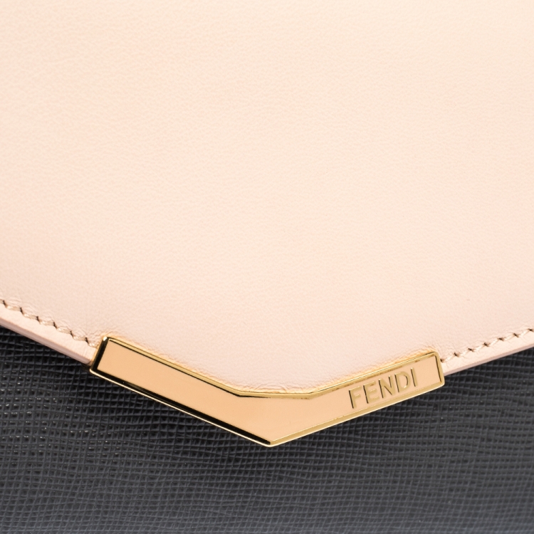 Pre Owned Fendi Grey/Pink Leather Envelope Continental Wallet