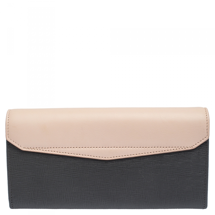 Pre Owned Fendi Grey/Pink Leather Envelope Continental Wallet