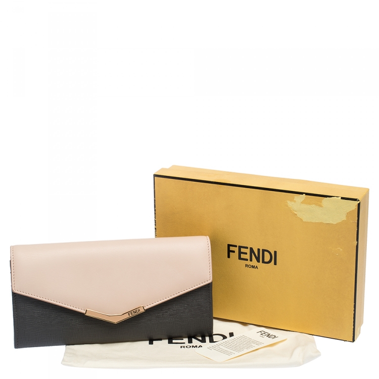 Pre Owned Fendi Grey/Pink Leather Envelope Continental Wallet