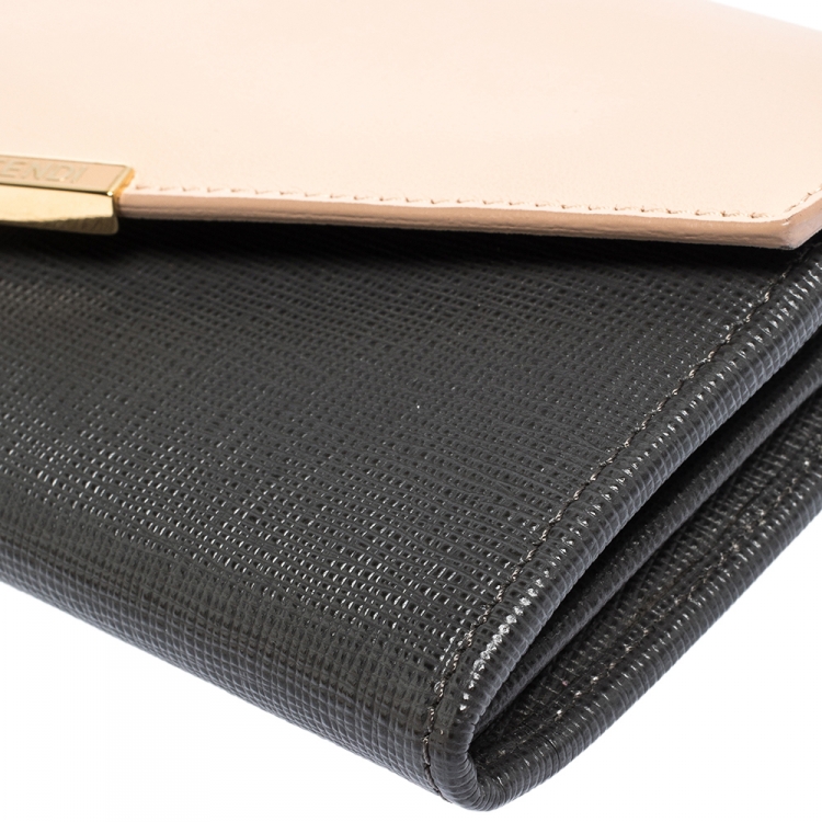 Pre Owned Fendi Grey/Pink Leather Envelope Continental Wallet