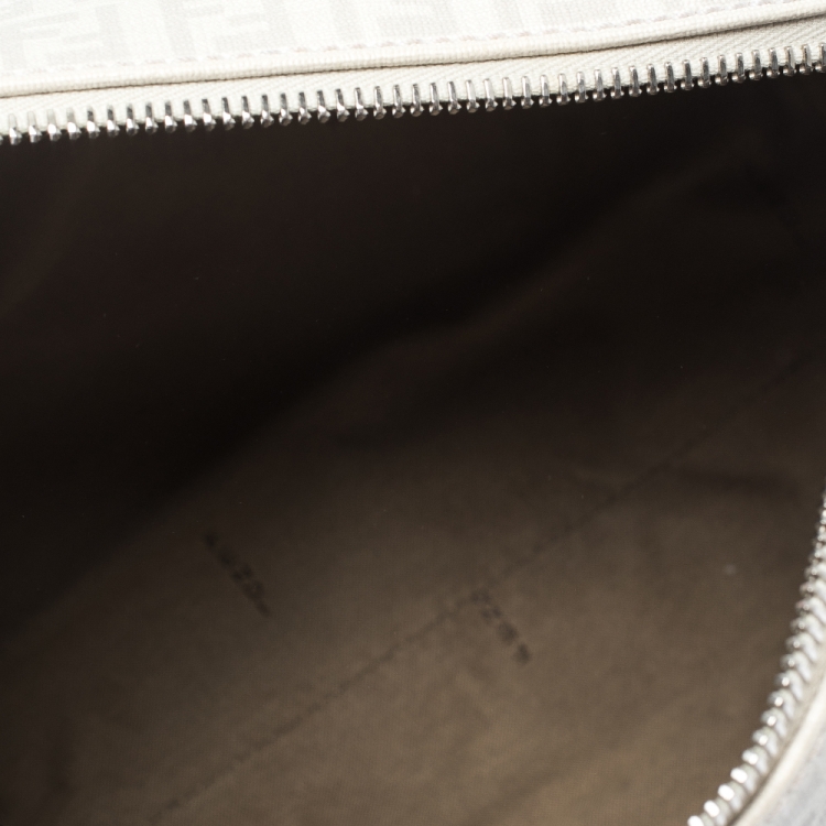 Pre Owned Fendi White Zucchino Coated Canvas Small Forever Bauletto Boston Bag