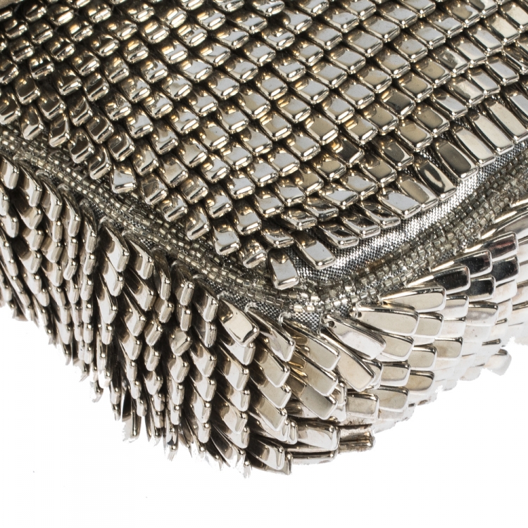 Pre Owned Fendi Silver Beads, Metal and Snakeskin Baguette Bag