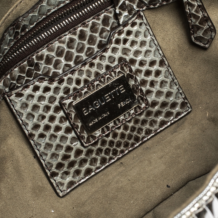 Pre Owned Fendi Silver Beads, Metal and Snakeskin Baguette Bag