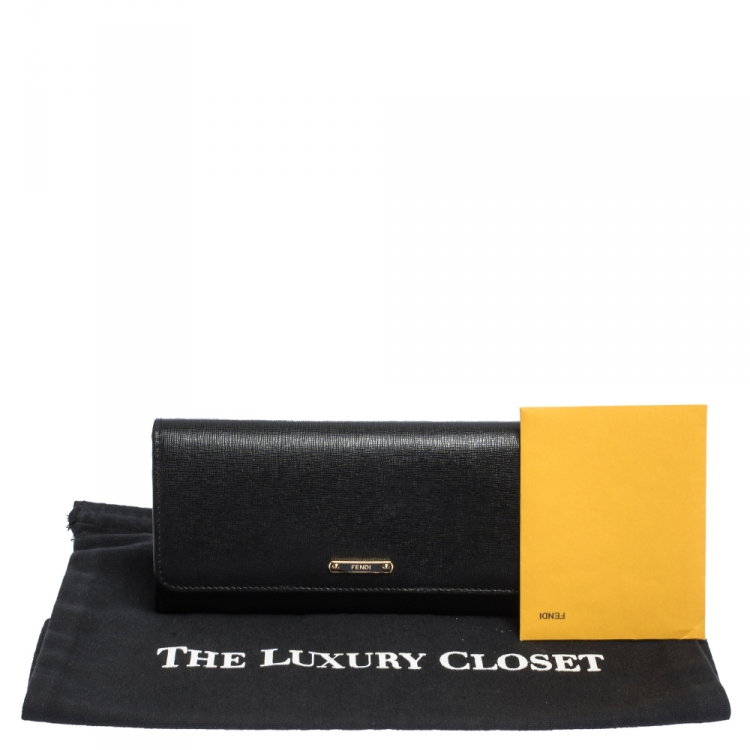Pre Owned Fendi Black Leather Elite Continental Wallet