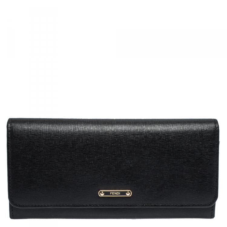 Pre Owned Fendi Black Leather Elite Continental Wallet