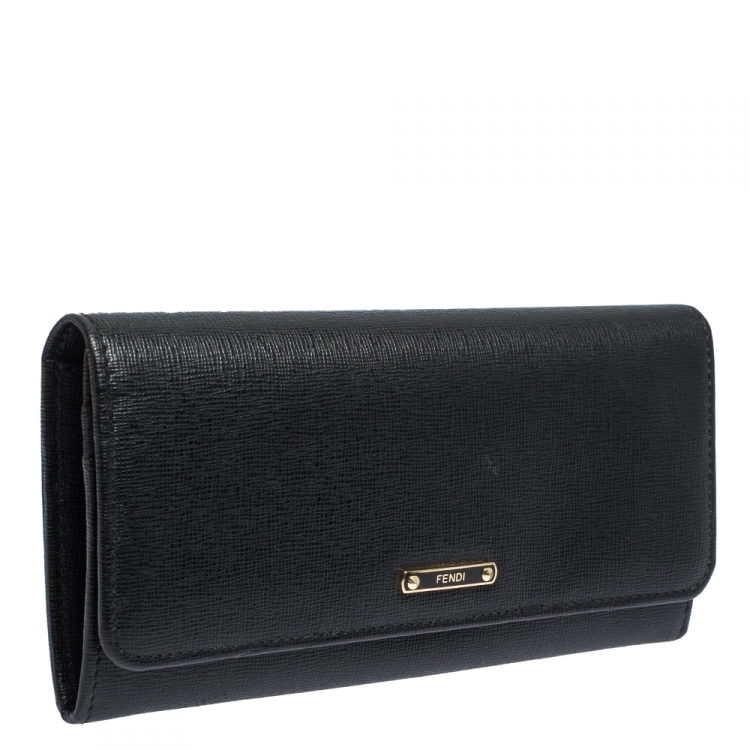 Pre Owned Fendi Black Leather Elite Continental Wallet