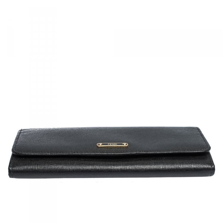 Pre Owned Fendi Black Leather Elite Continental Wallet