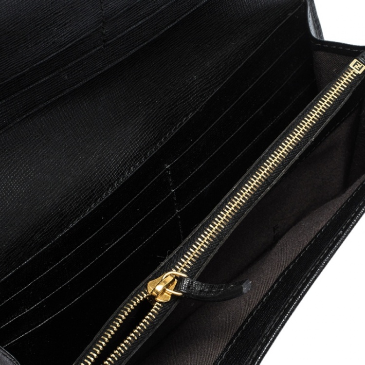 Pre Owned Fendi Black Leather Elite Continental Wallet