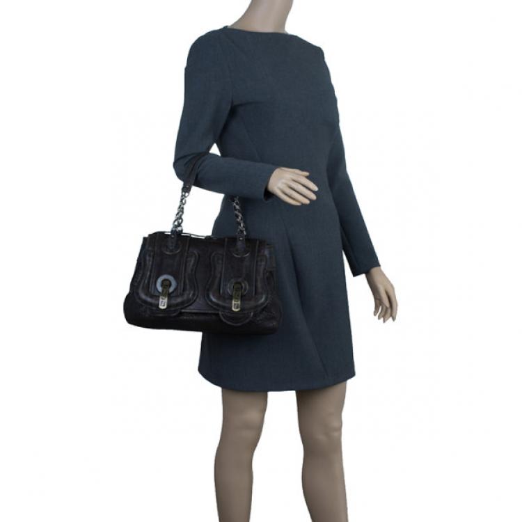 Pre Owned Fendi Brown Zucca Leather and Coated Canvas Trim B Bag