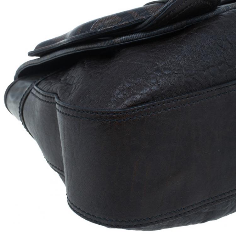 Pre Owned Fendi Brown Zucca Leather and Coated Canvas Trim B Bag