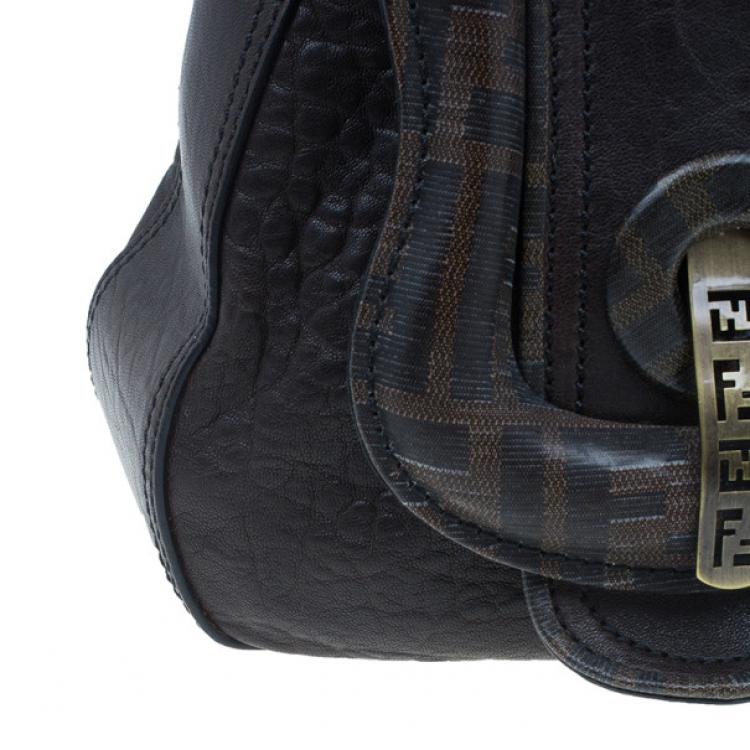 Pre Owned Fendi Brown Zucca Leather and Coated Canvas Trim B Bag