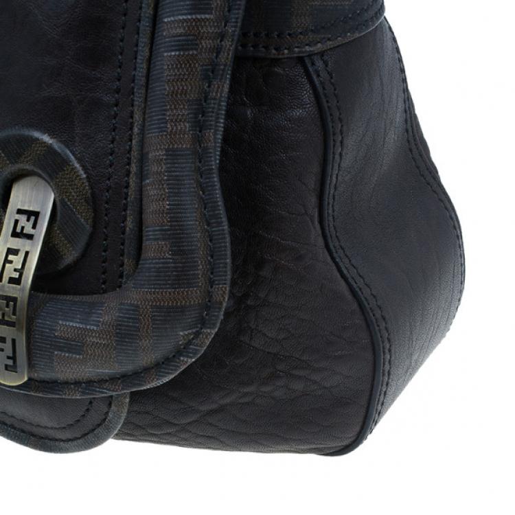 Pre Owned Fendi Brown Zucca Leather and Coated Canvas Trim B Bag