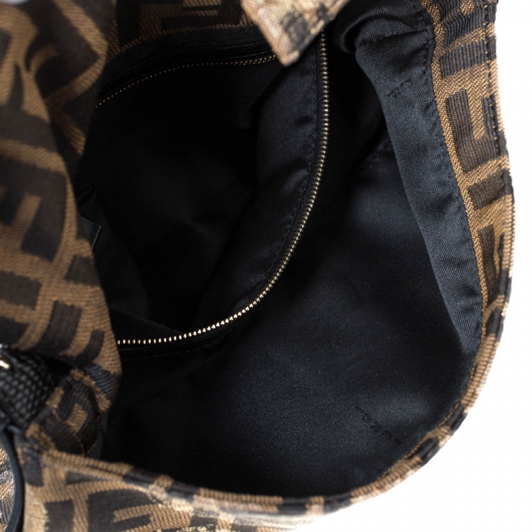 Pre Owned Fendi Tobacco Zucca Canvas Floral Brocade Baguette Bag