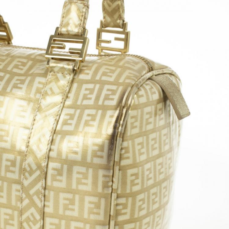 Pre Owned Fendi 'Forever' Gold Zucca Boston Bag