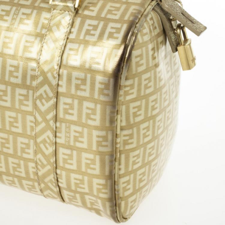Pre Owned Fendi 'Forever' Gold Zucca Boston Bag