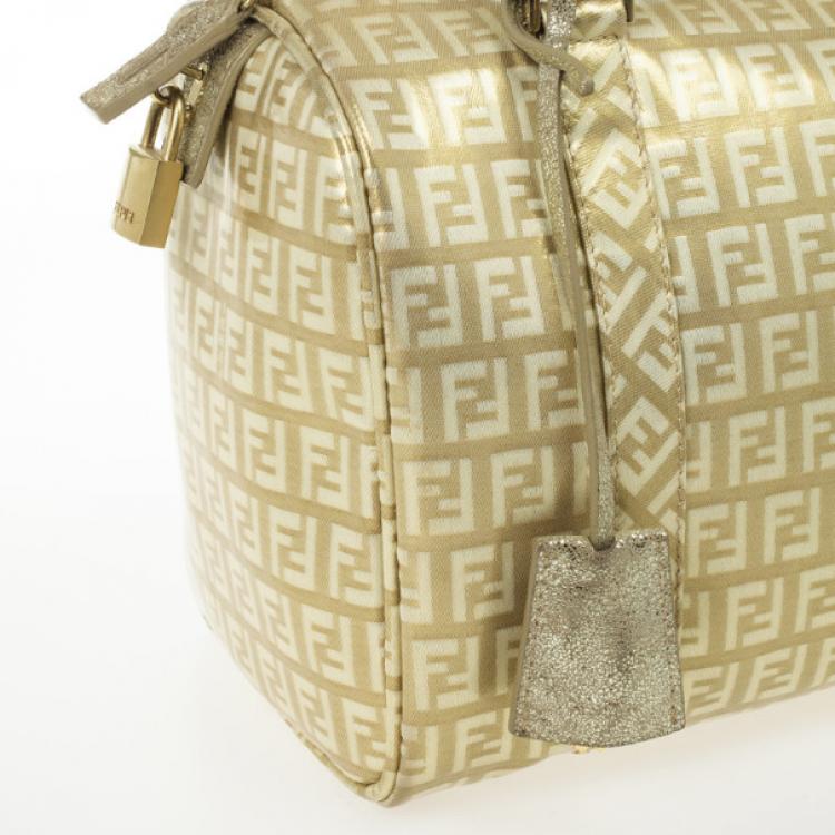 Pre Owned Fendi 'Forever' Gold Zucca Boston Bag