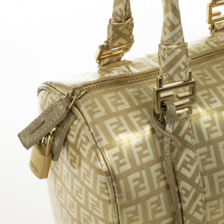 Pre Owned Fendi 'Forever' Gold Zucca Boston Bag