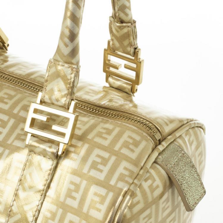 Pre Owned Fendi 'Forever' Gold Zucca Boston Bag