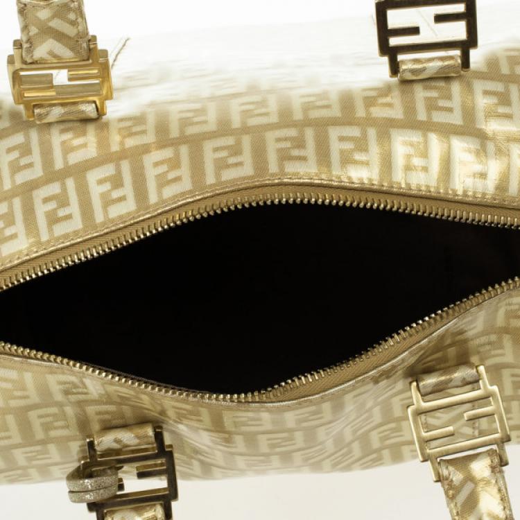 Pre Owned Fendi 'Forever' Gold Zucca Boston Bag