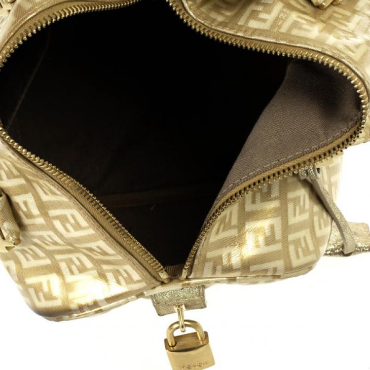 Pre Owned Fendi 'Forever' Gold Zucca Boston Bag